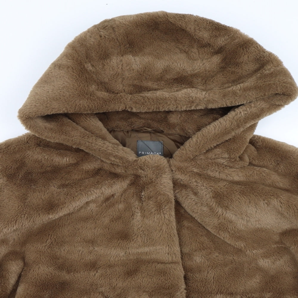 Primark Womens Brown   Overcoat Coat Size L  - Faux Fur Coat