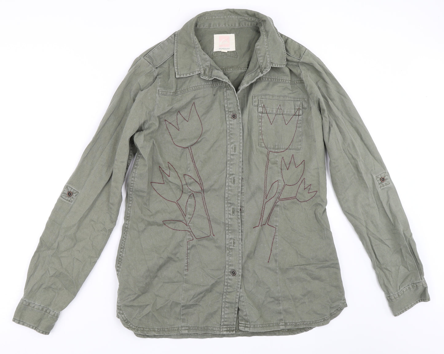 Quicksilver Womens Green   Basic Button-Up Size M