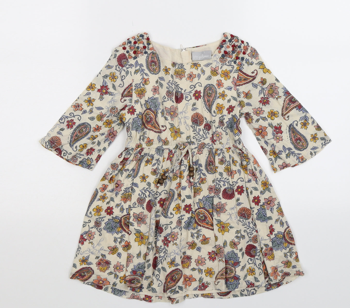 Matalan Girls White Floral  Fit & Flare  Size 4 Years