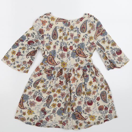 Matalan Girls White Floral  Fit & Flare  Size 4 Years