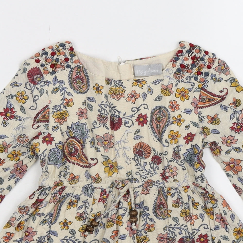 Matalan Girls White Floral  Fit & Flare  Size 4 Years