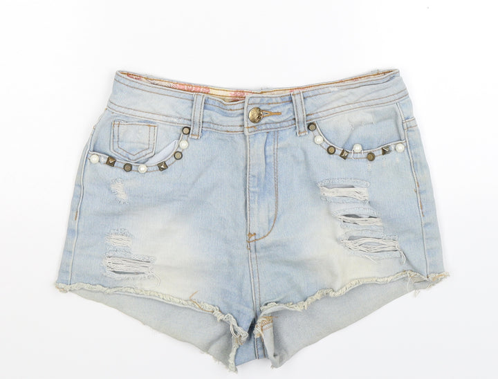 Denim Co Womens Blue Denim Hot Pants Shorts Size 8 - Distressed