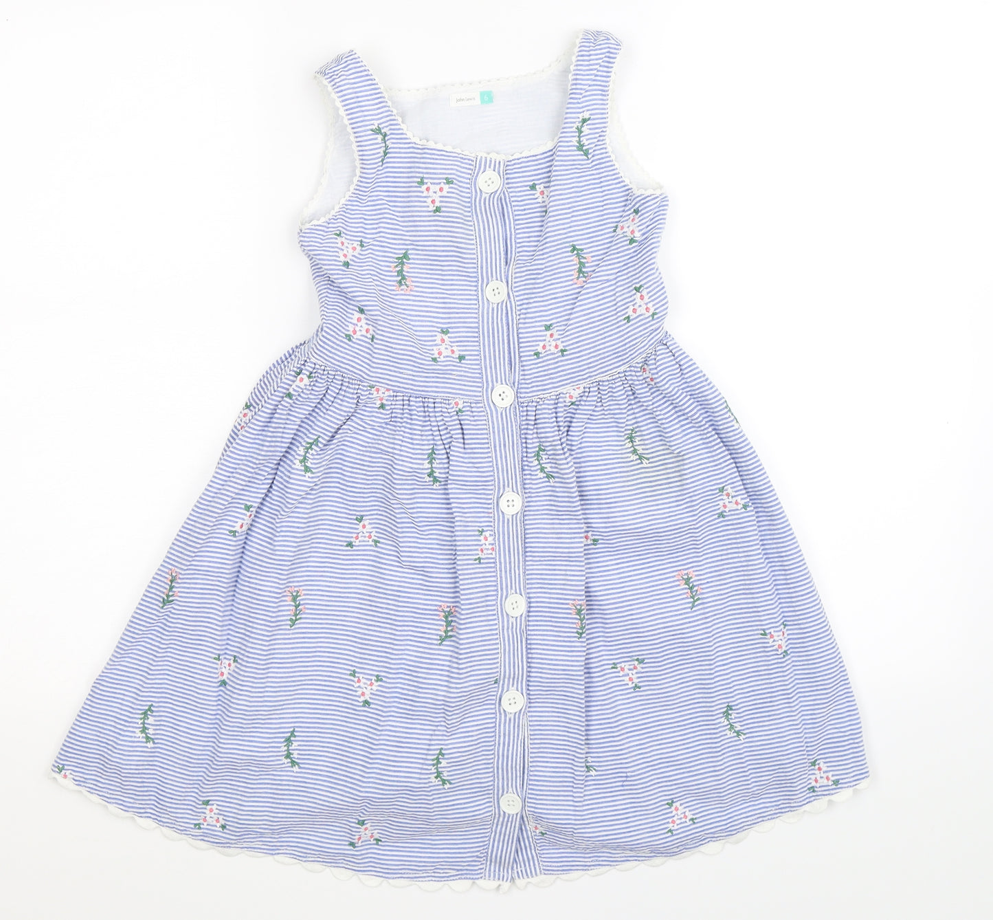 John Lewis Girls Blue Striped  Fit & Flare  Size 6 Years