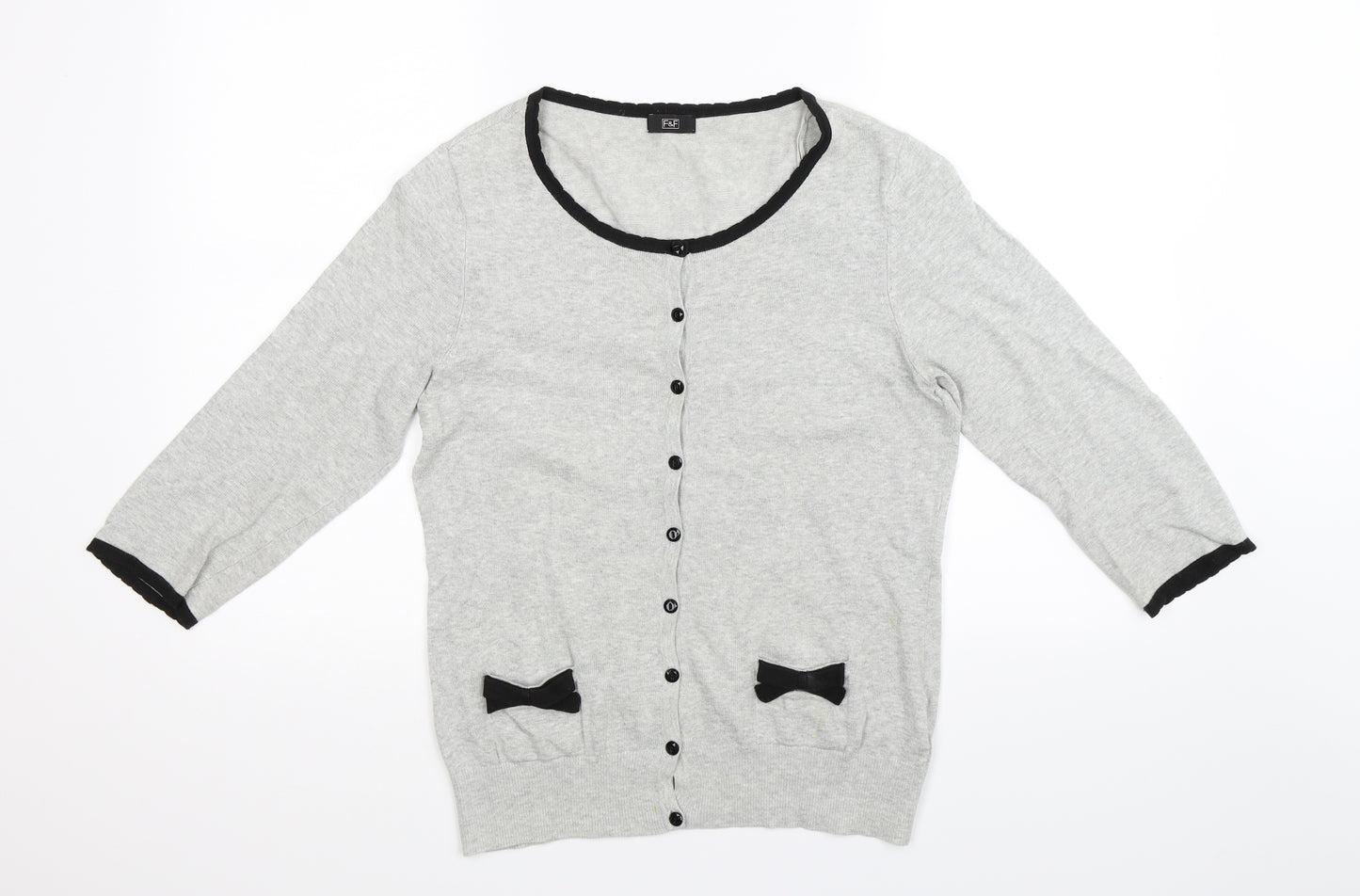 F&F Womens Grey  Knit Cardigan Jumper Size 12