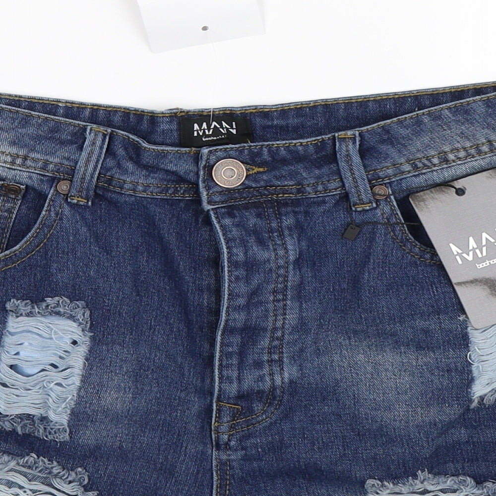 Boohoo Mens Blue  Denim Bermuda Shorts Size 38