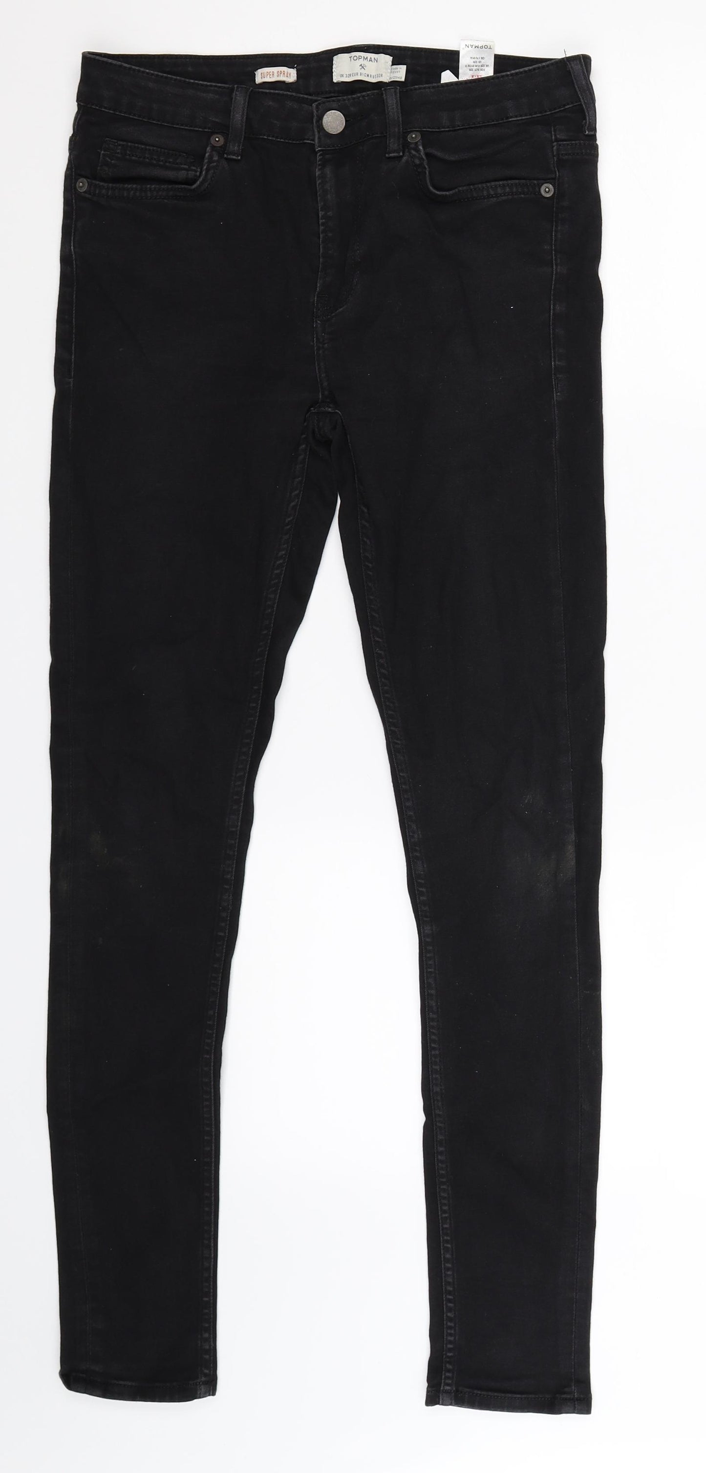 Topman Mens Black  Denim Skinny Jeans Size 32 L29 in