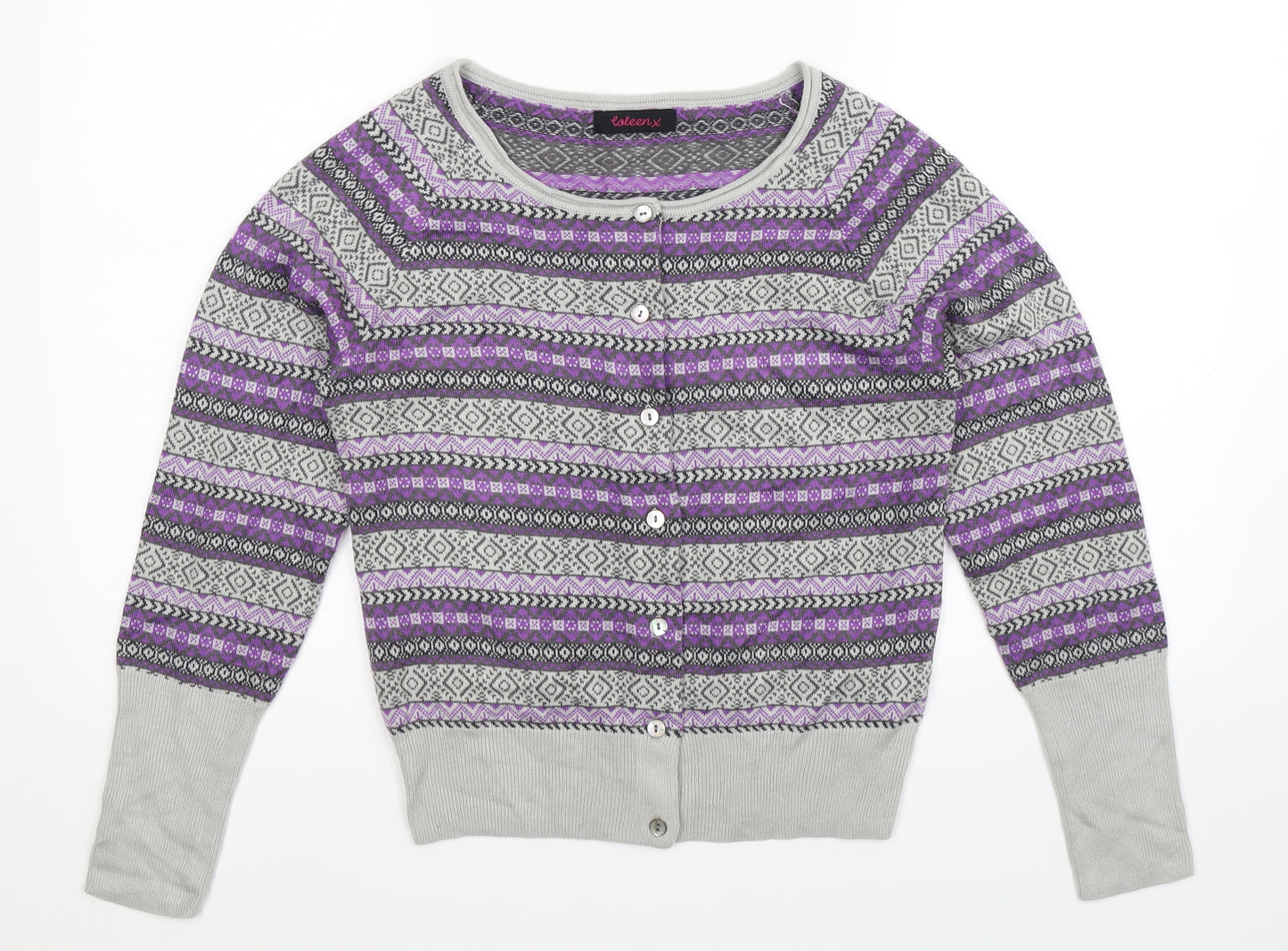 Loleen X Womens Grey Geometric Knit Cardigan Jumper Size 12