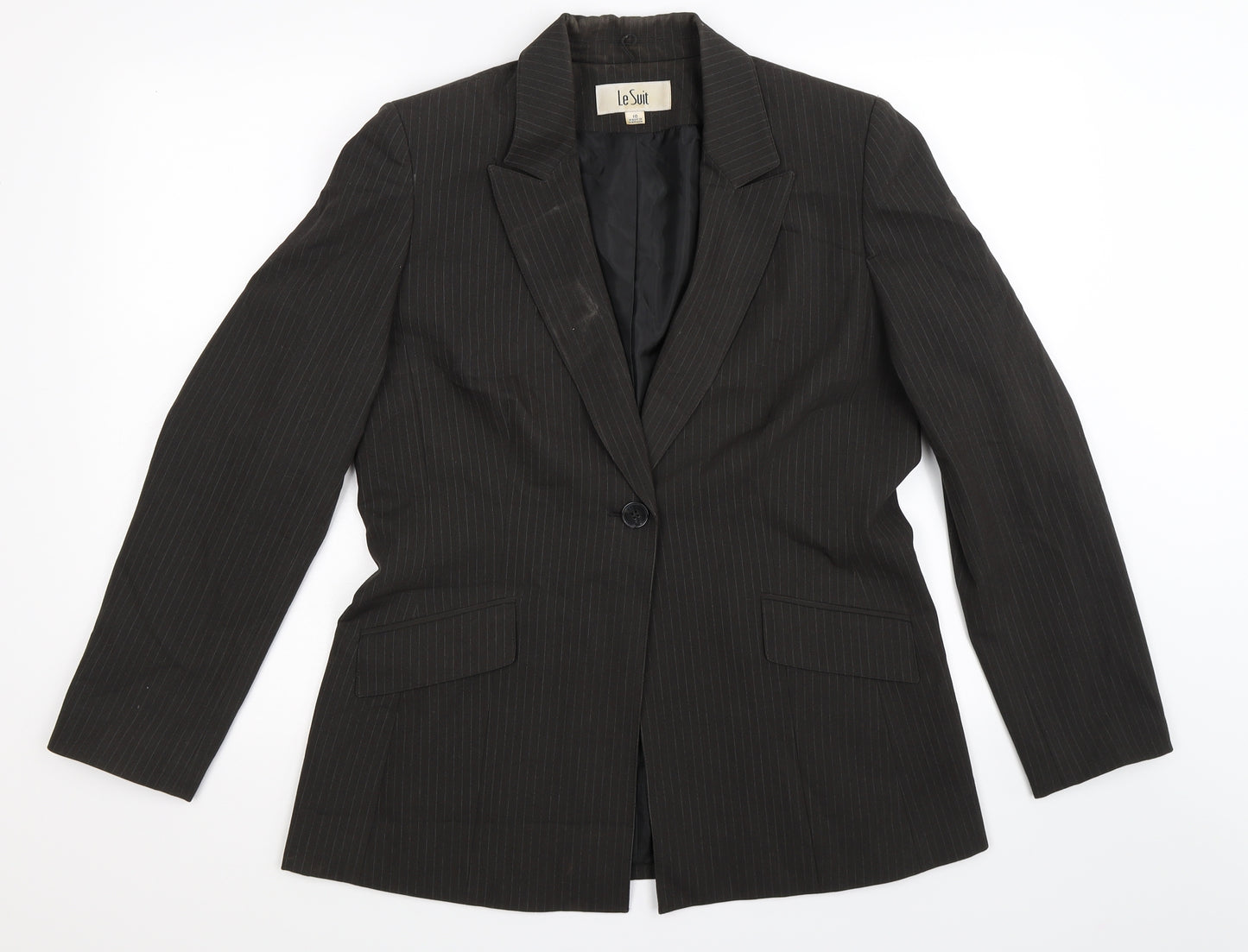 Le Suit Womens Black Striped  Jacket Suit Jacket Size 10