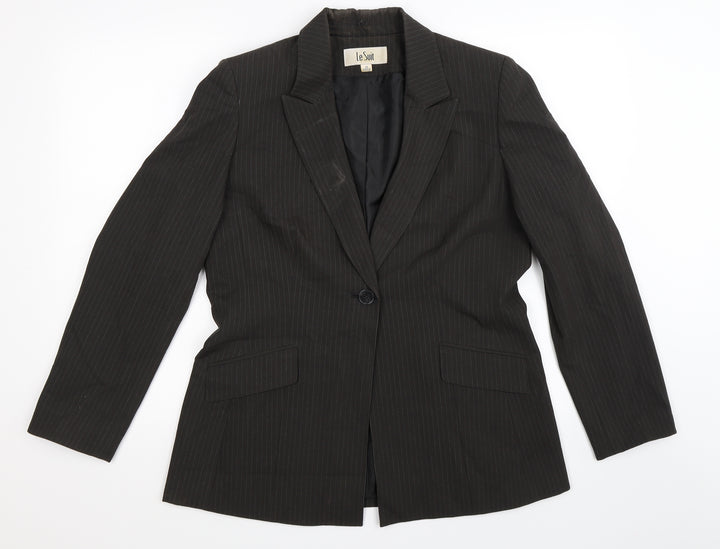 Le Suit Womens Black Striped Jacket Suit Jacket Size 10