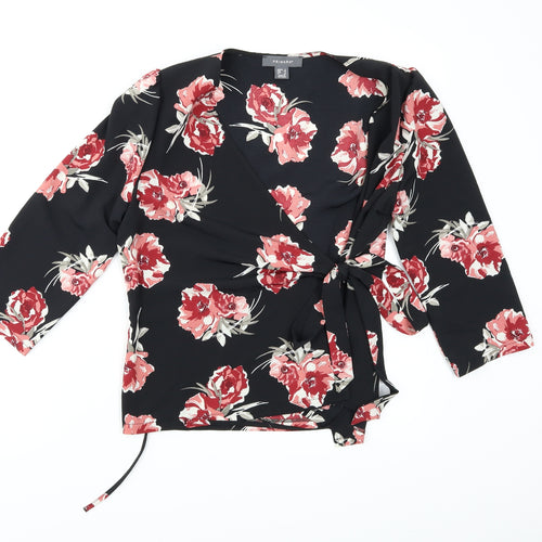 Primark Womens Black Floral  Wrap Blouse Size 8