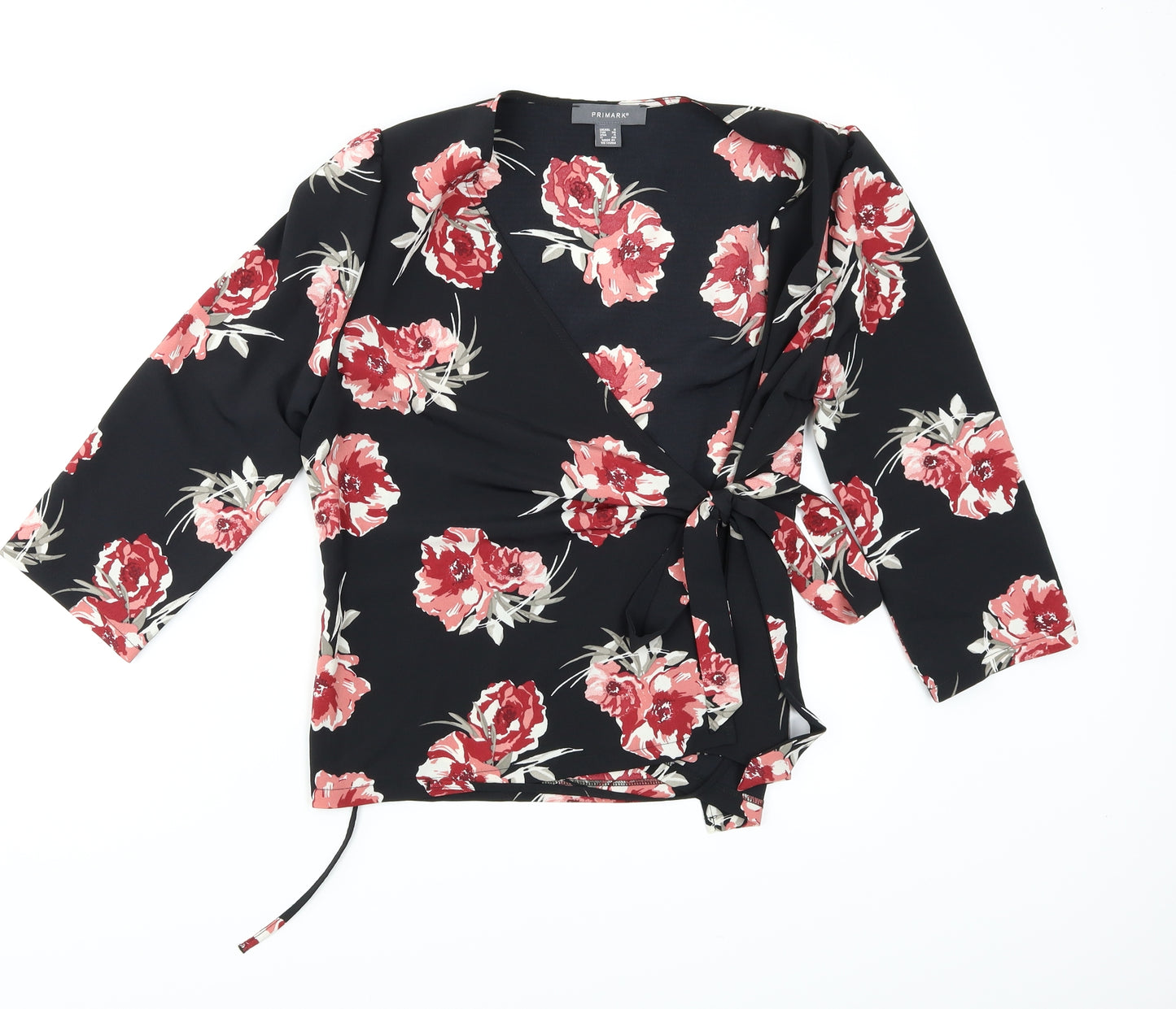 Primark Womens Black Floral  Wrap Blouse Size 8