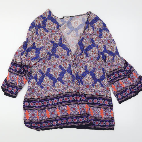 New Look Womens Multicoloured Geometric  Wrap Blouse Size 8