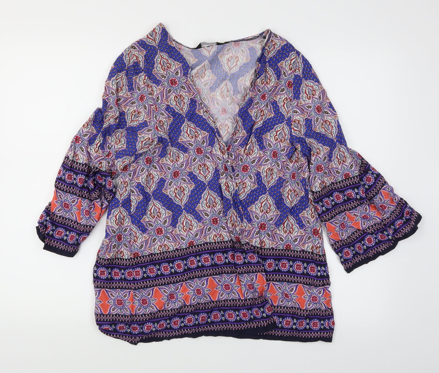 New Look Womens Multicoloured Geometric  Wrap Blouse Size 8