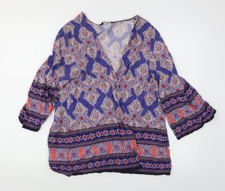 New Look Womens Multicoloured Geometric  Wrap Blouse Size 8