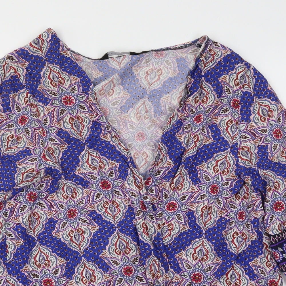 New Look Womens Multicoloured Geometric  Wrap Blouse Size 8