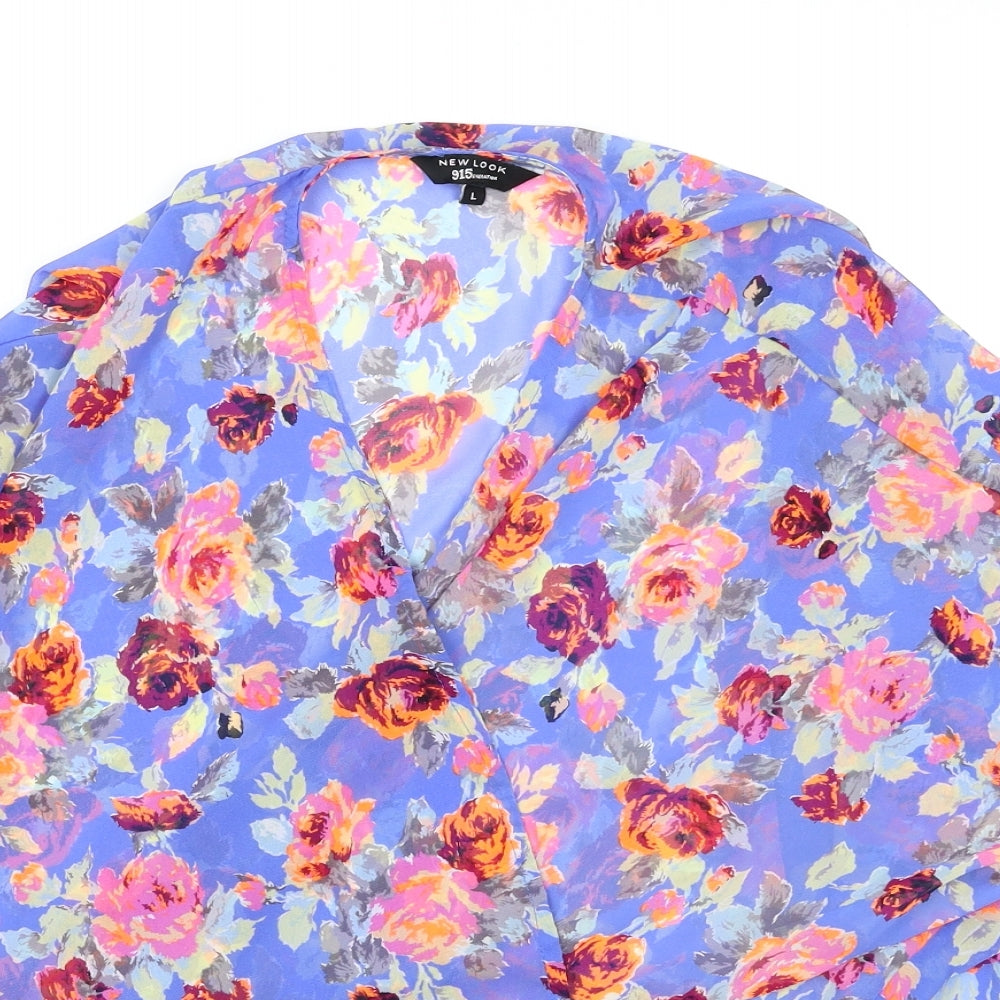 New Look Womens Blue Floral  Wrap Blouse Size L