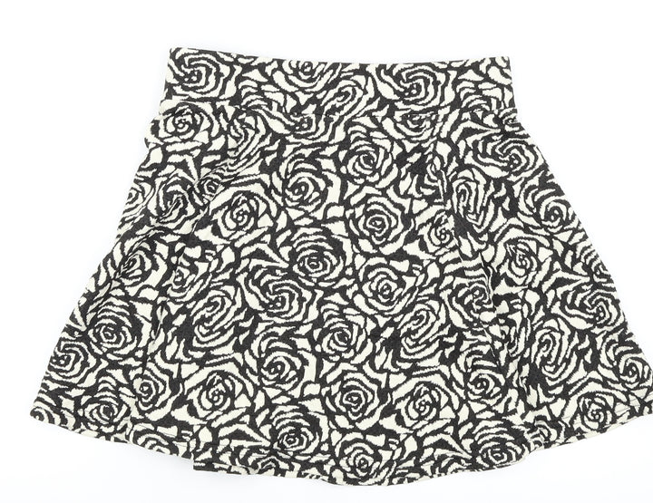 H&M Womens White Floral A-Line Skirt Size 8