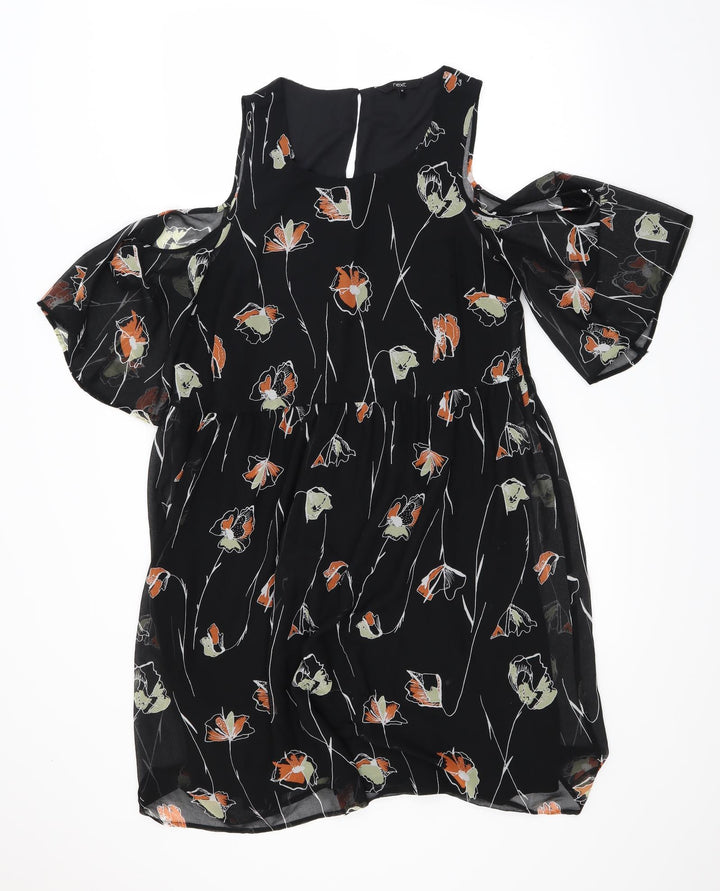 NEXT Womens Black Floral  Fit & Flare  Size 12  - internal slip