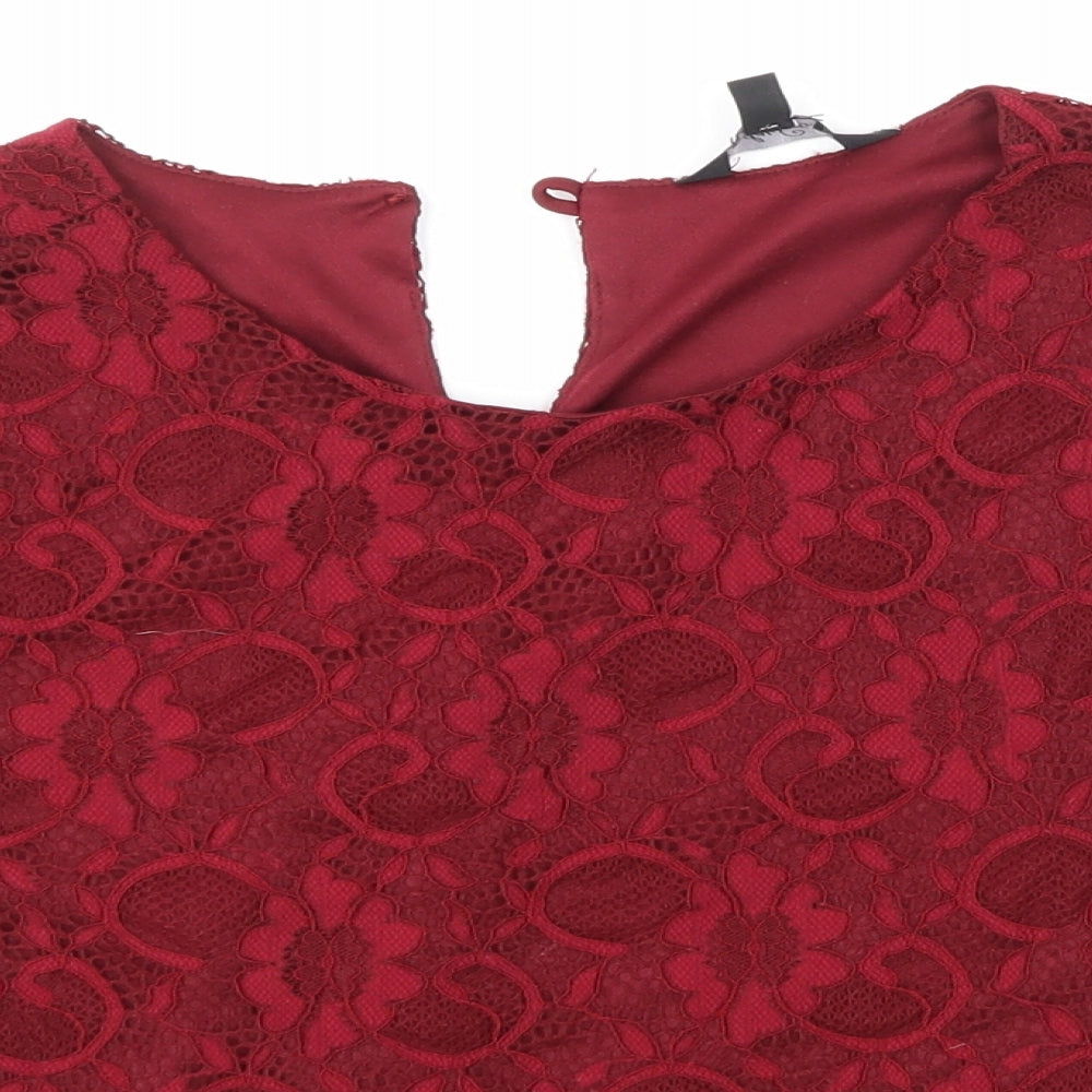 Candy Couture Womens Red Floral  Basic Blouse Size 12
