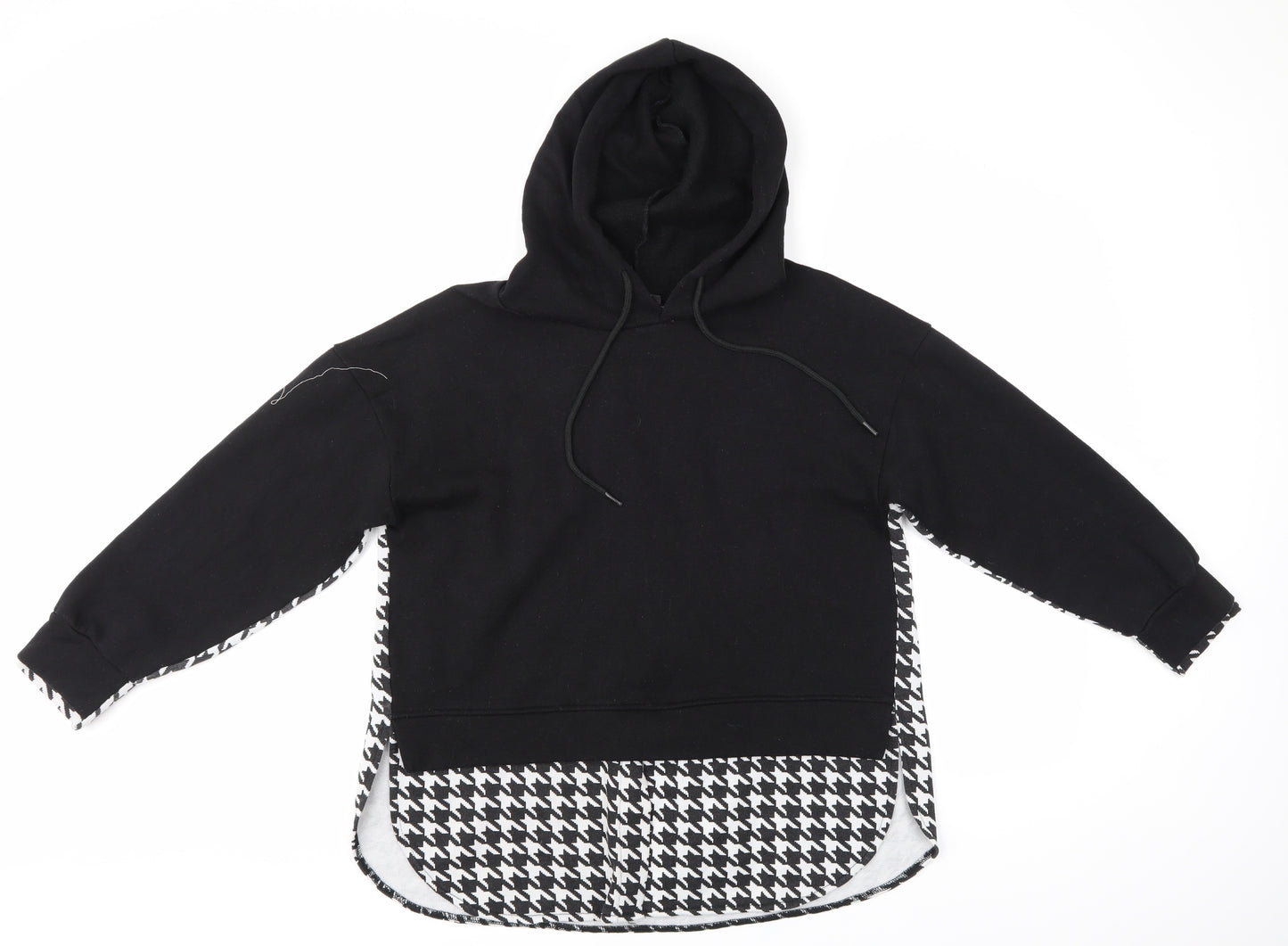 Cameo rose Womens Black Houndstooth  Pullover Hoodie Size S
