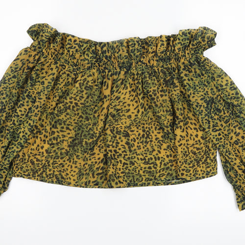 sacred hawk Womens Orange Animal Print  Cropped Blouse Size S