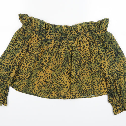sacred hawk Womens Orange Animal Print  Cropped Blouse Size S