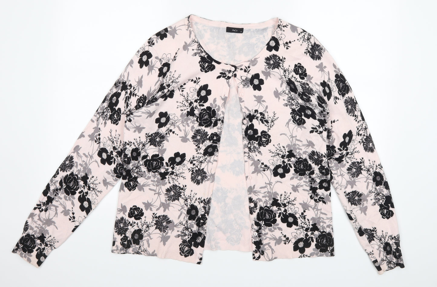 M&Co Womens Pink Floral  Cardigan Jumper Size 16