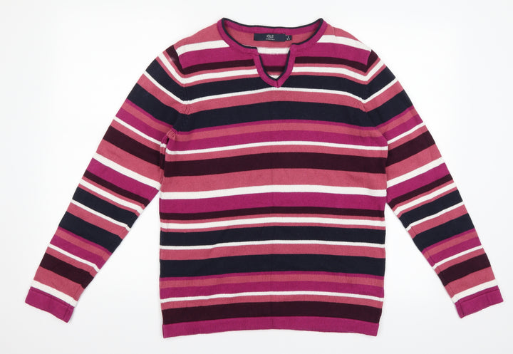 isle Womens Pink Striped  Pullover Jumper Size S