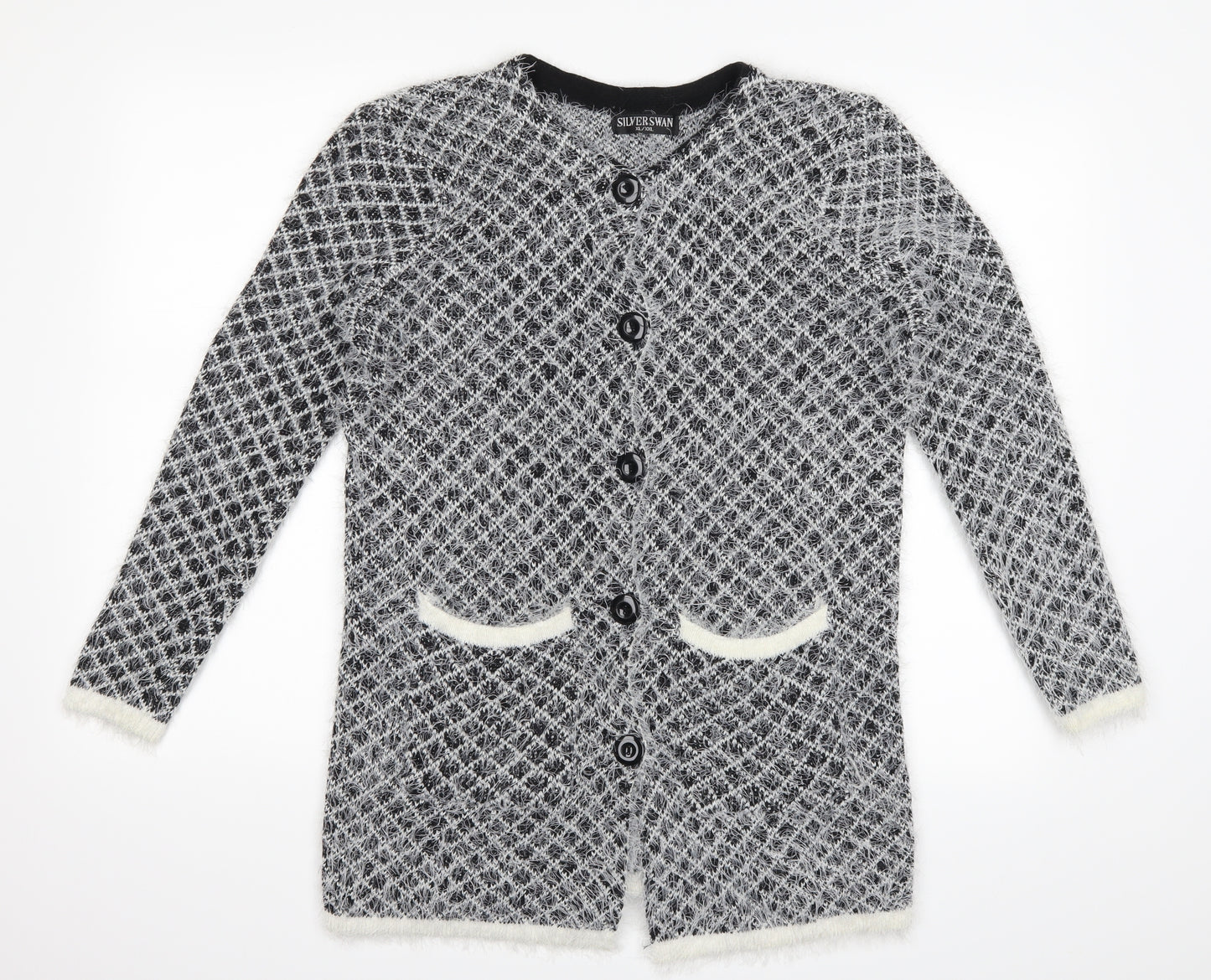 Silver Swan Womens Black Plaid  Cardigan Jumper Size XL