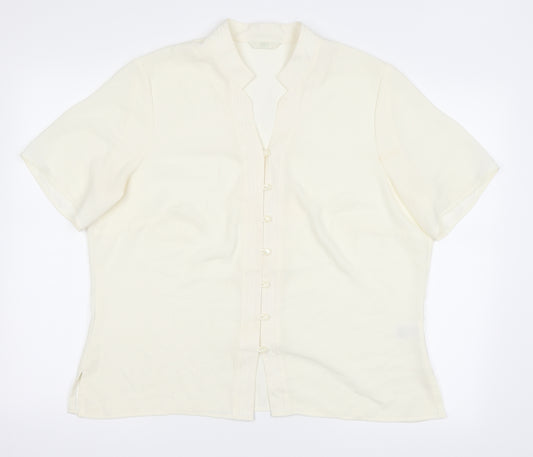 Front view of Marks & Spencer women’s ivory basic button-up, size UK 18