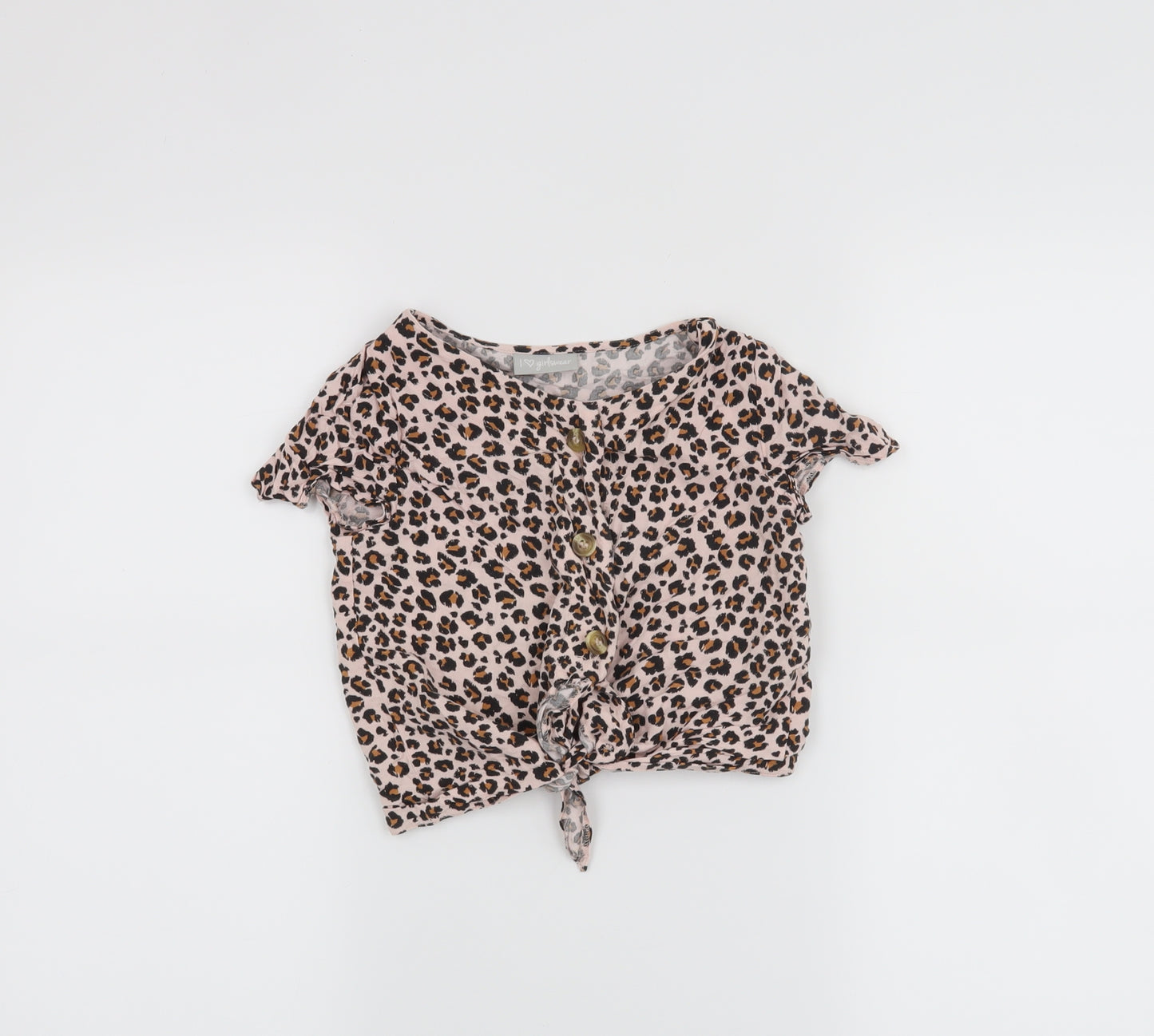 NEXT Girls Pink Animal Print  Cropped Button-Up Size 7 Years
