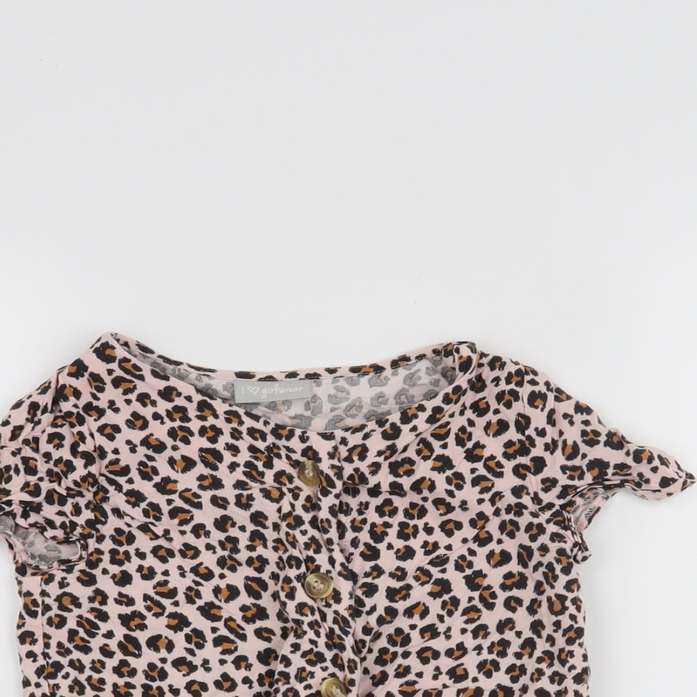 NEXT Girls Pink Animal Print  Cropped Button-Up Size 7 Years