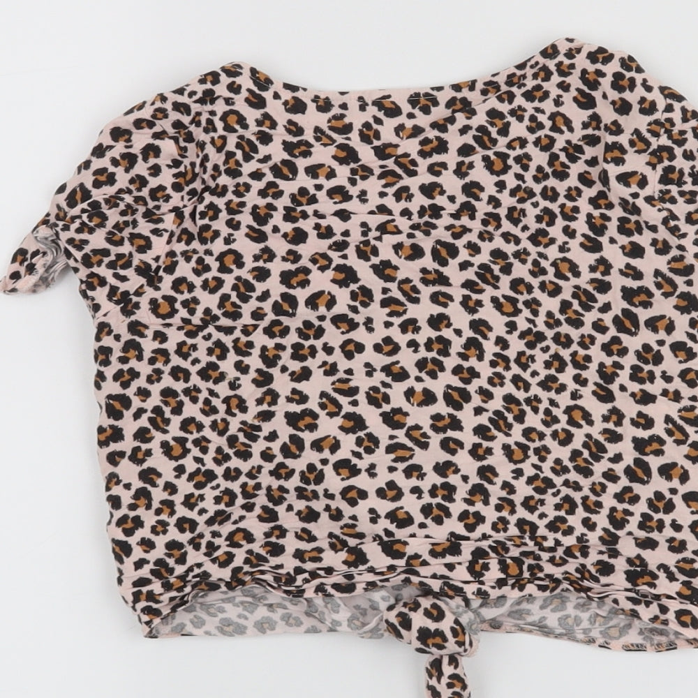NEXT Girls Pink Animal Print  Cropped Button-Up Size 7 Years