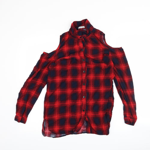Cherry Koko Womens Red Check  Basic Button-Up Size S