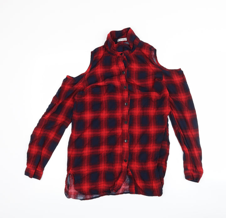 Cherry Koko Womens Red Check  Basic Button-Up Size S