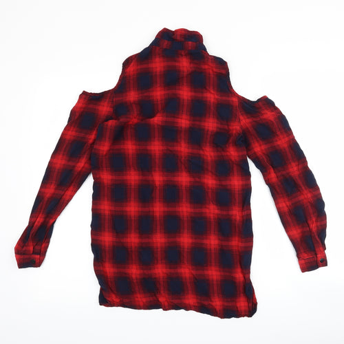 Cherry Koko Womens Red Check  Basic Button-Up Size S