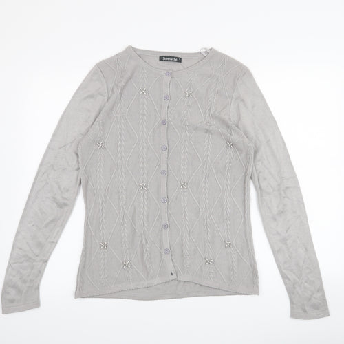 Bon Marché Womens Grey Houndstooth  Cardigan Jumper Size S