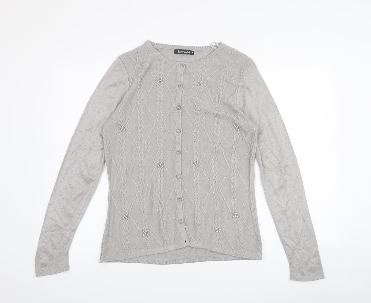 Bon Marché Womens Grey Houndstooth  Cardigan Jumper Size S
