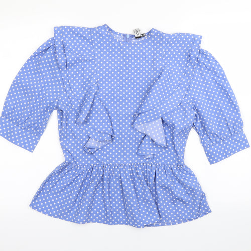 Influence Womens Blue Polka Dot  Basic Blouse Size 10