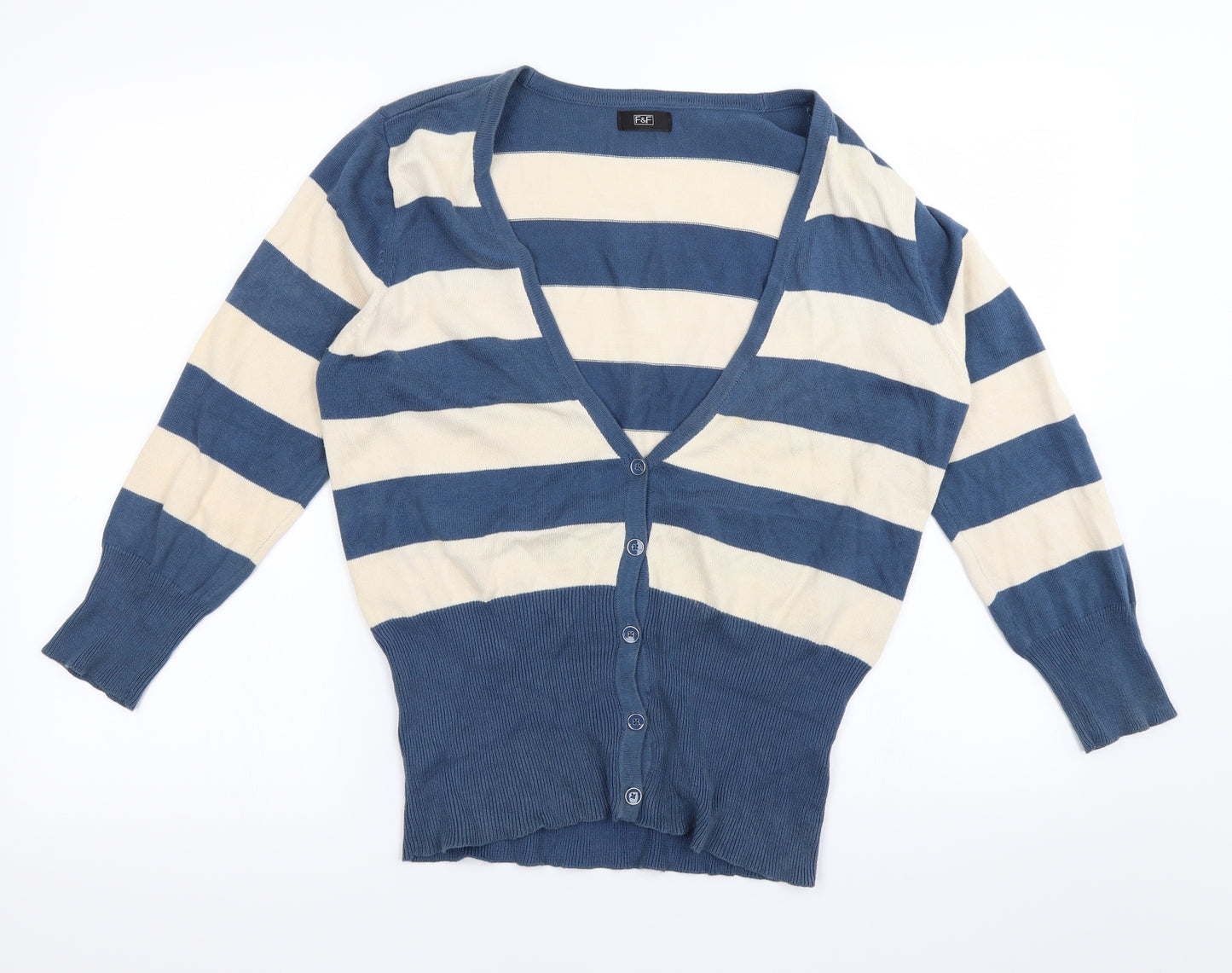 F&F Womens Blue Striped  Cardigan Jumper Size 14