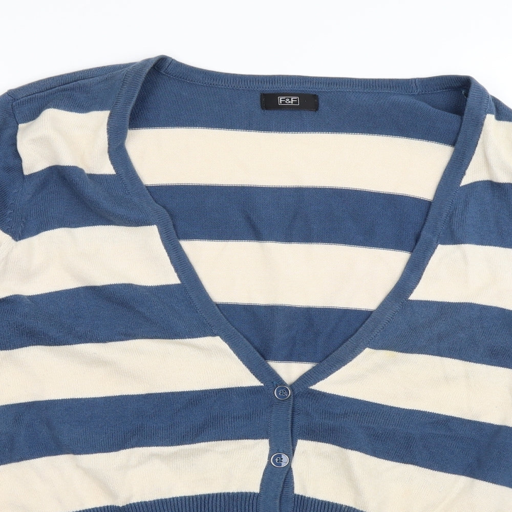 F&F Womens Blue Striped  Cardigan Jumper Size 14