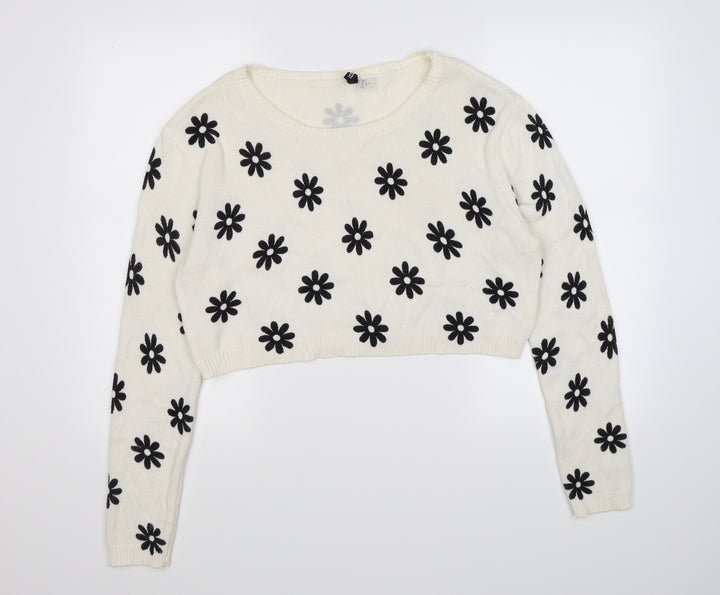 H&M Womens Beige Floral Knit Pullover Jumper Size M