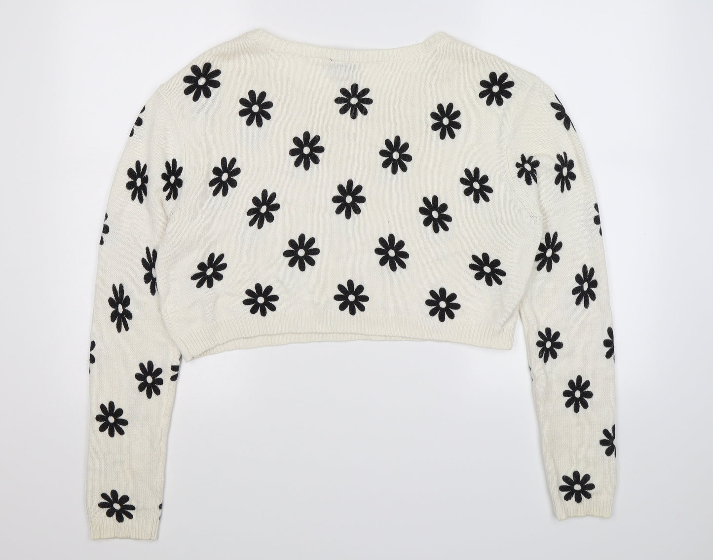 H&M Womens Beige Floral Knit Pullover Jumper Size M