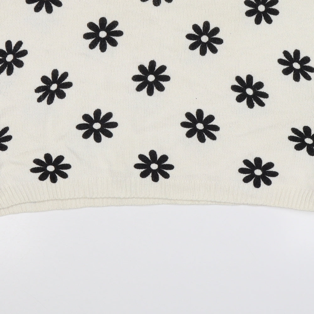 H&M Womens Beige Floral Knit Pullover Jumper Size M