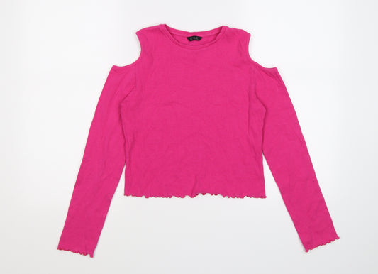 M&Co Girls Pink   Pullover Jumper Size 13-14 Years  - Cold Shoulder