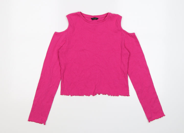 M&Co Girls Pink   Pullover Jumper Size 13-14 Years  - Cold Shoulder