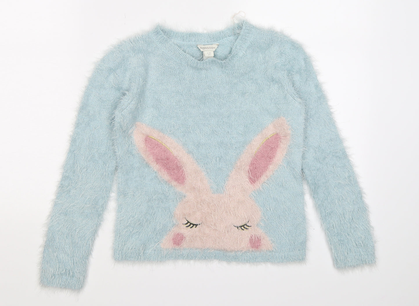 Monsoon Girls Blue  Knit Pullover Jumper Size 9-10 Years  - rabbit