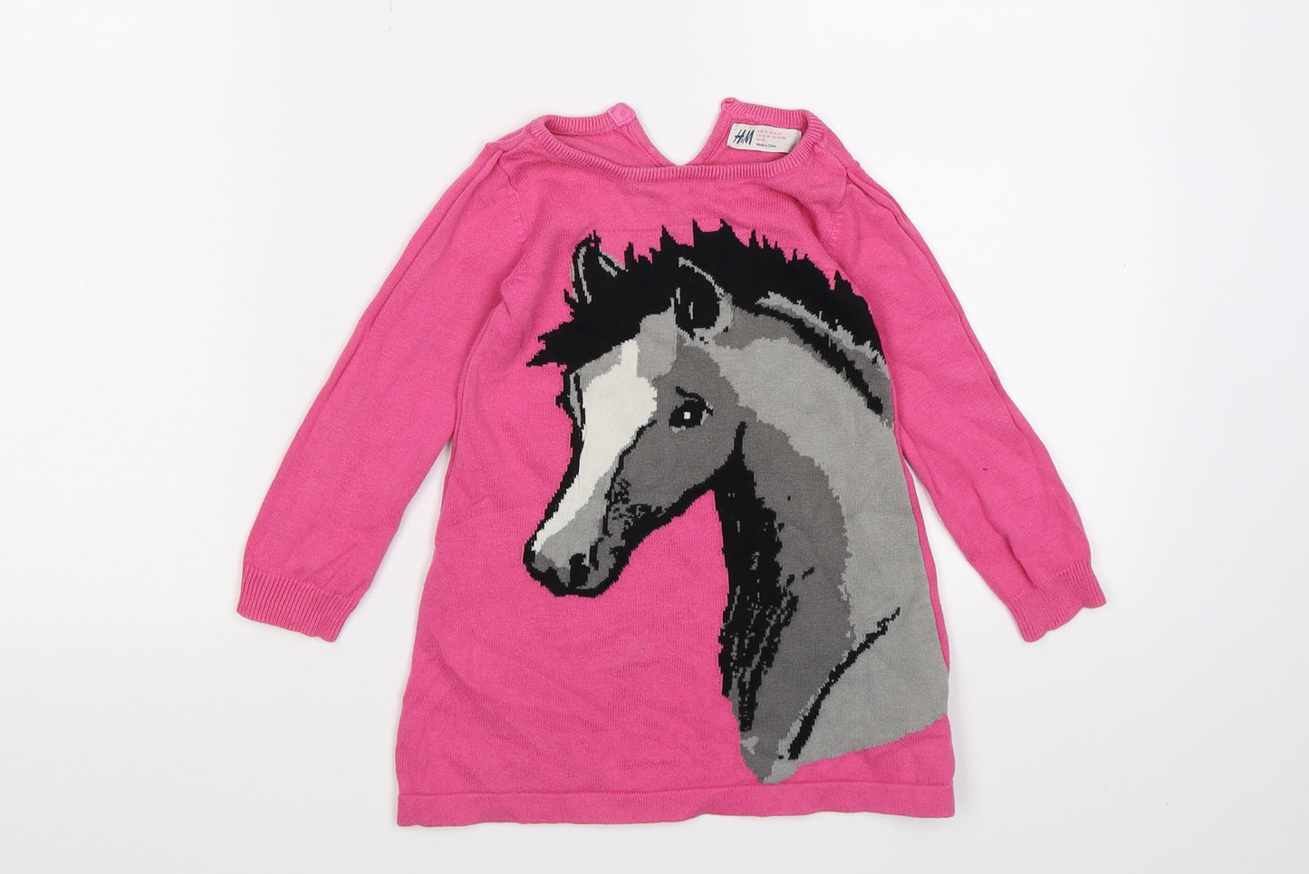 HJ&M Girls Pink  Knit Jumper Dress  Size 18-24 Months  - Horse