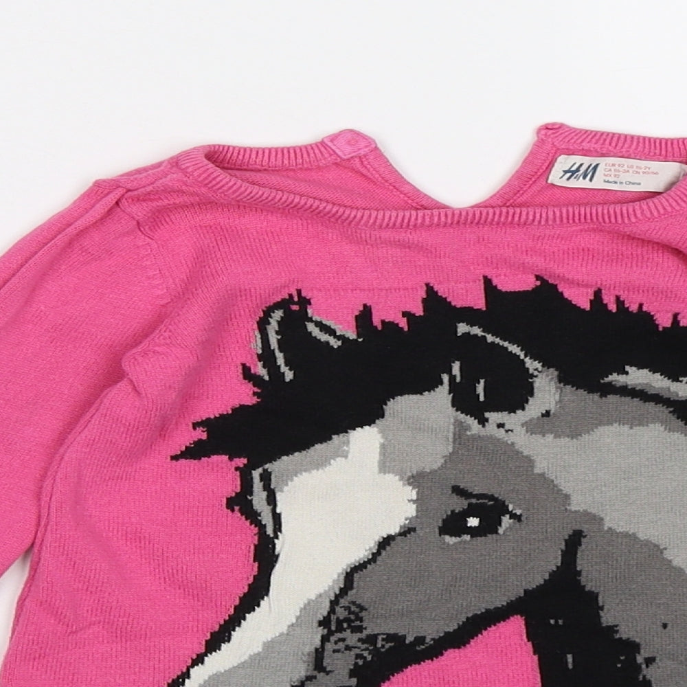 HJ&M Girls Pink  Knit Jumper Dress  Size 18-24 Months  - Horse