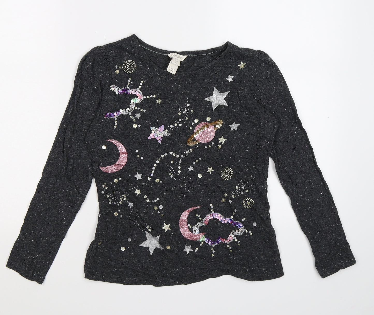 Monsoon Girls Grey  Microfibre Basic T-Shirt Size 12-13 Years  - moon stars